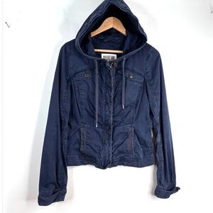 VTG Y2K Ruehl No 925 Cargo Canvas Jacket L Navy Military Hood Utility Fisherman